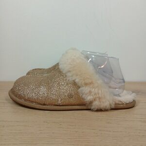 UGG Slippers Womens US 10 Gold Glitter Sheepskin Fur Trim Scuffette II